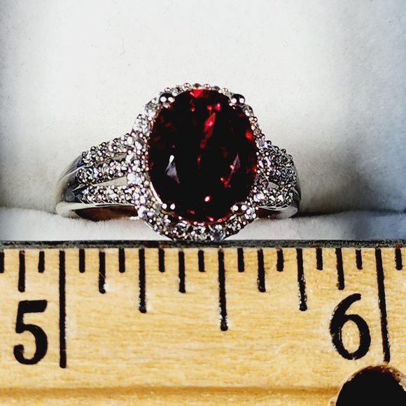 Lab created Padparadscha Sapphire & White Zircon ring in Plat/ 925 SS sz 8 6 ct - Picture 3 of 6